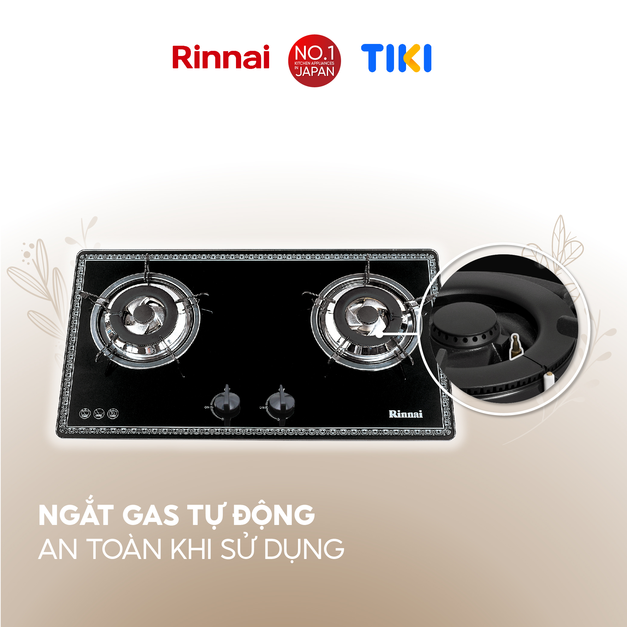 Bếp gas âm Rinnai RVB-2BG(F)N mặt bếp kính và kiềng bếp men - Hàng chính hãng.