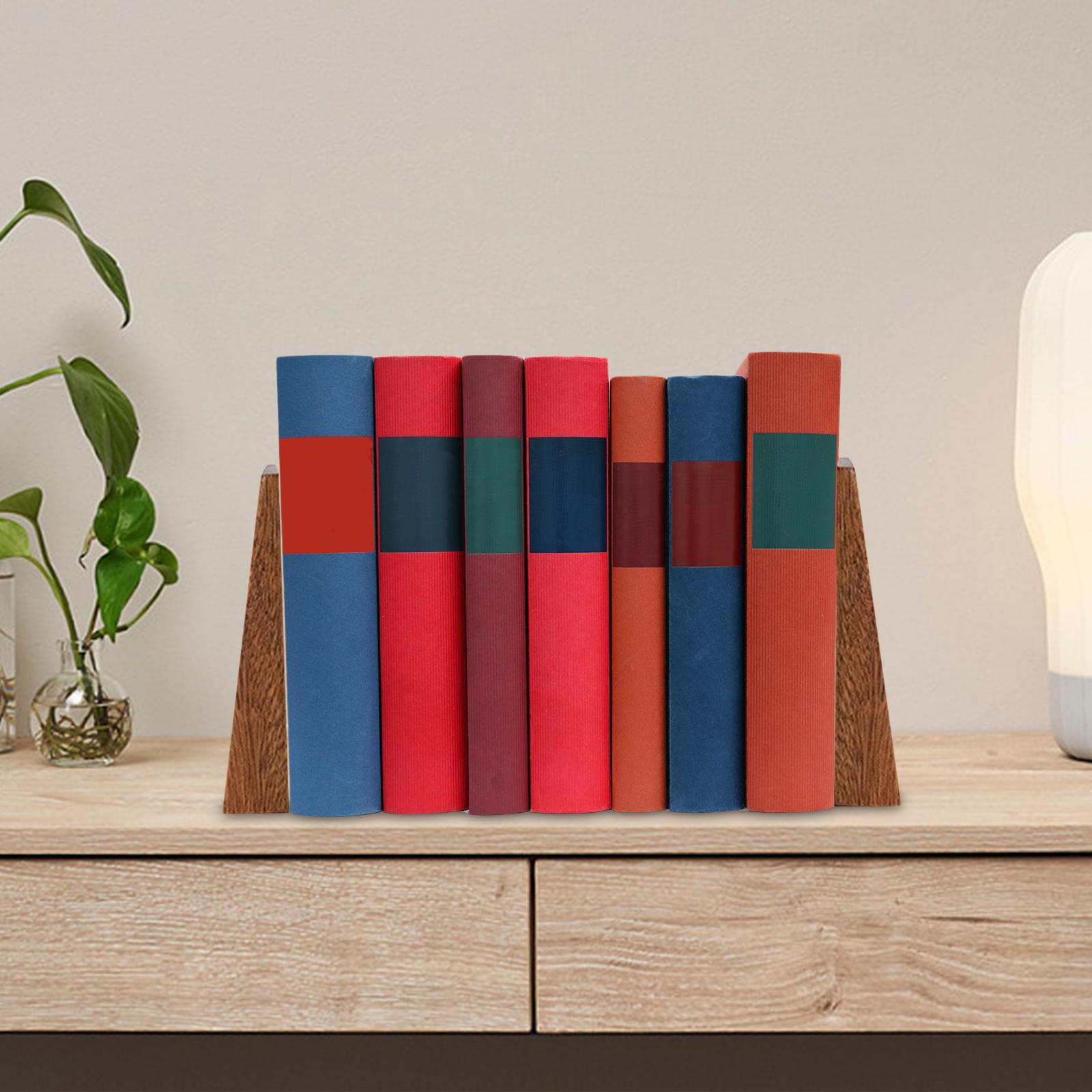 2 Pieces Wooden Books Ends Book Holder Handmade Solid Non Slip for Bookshelf