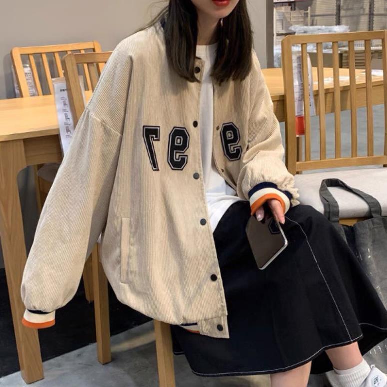 Áo khoác bomber kaki nhung bóng chày unisex form rộng 1997 nam nữ đẳng cấp việt