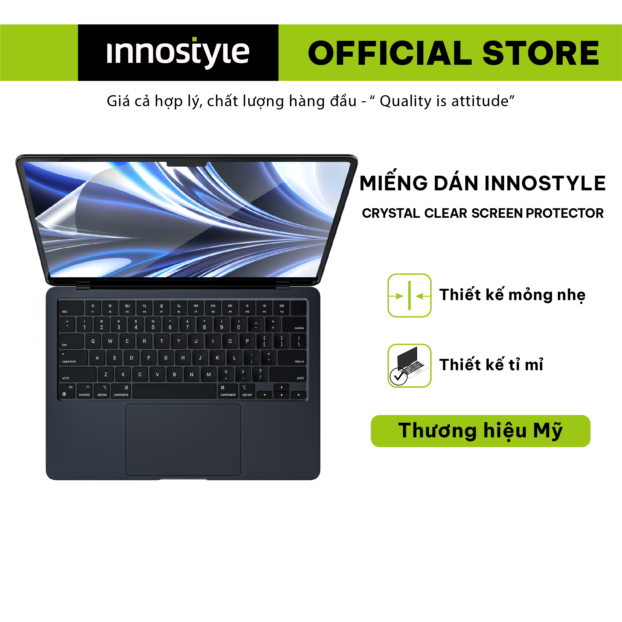 Miếng Dán Màn Hình INNOSTYLE Crystal Clear Screen cho MacBook Air M2 13inch - Hàng chính hãng