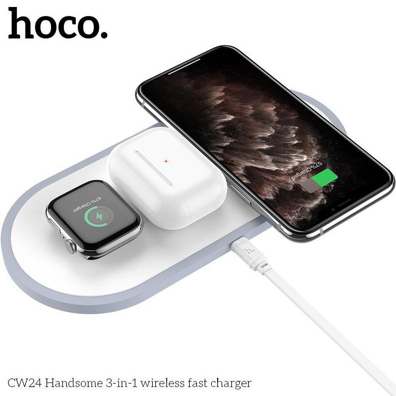 Dock Sạc Nhanh Hoco CW24 Không Dây 10W 3IN1 Dành cho điện thoại iPhone hàng chính hãng