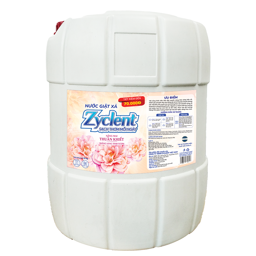 Nước Giặt Xả Zyclent Extra Hương Nắng Mai Thuần Khiết 20kg - SIÊU TIẾT KIỆM