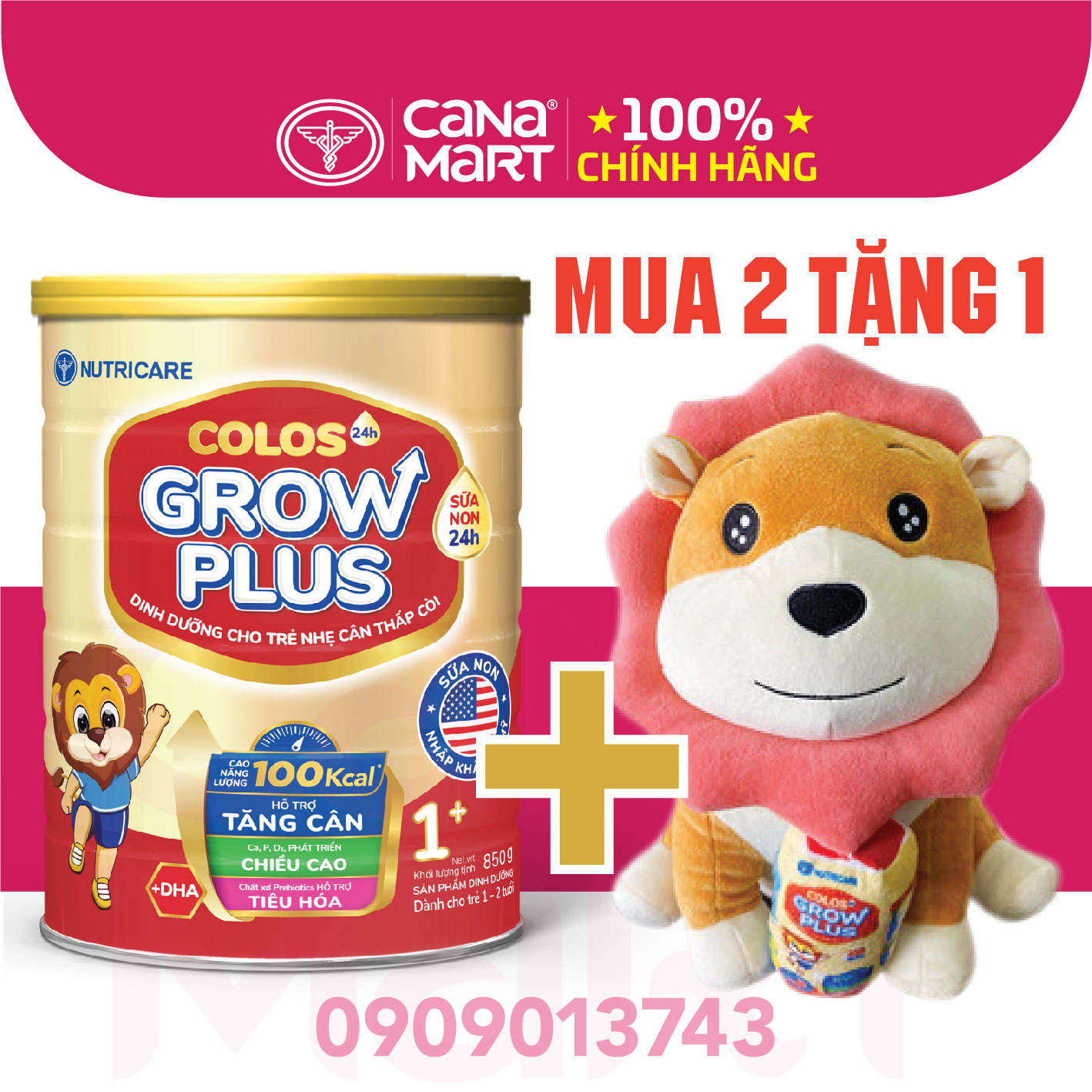 Sữa bột Nutricare Colos 24h Grow Plus 1+ giúp trẻ phát triển toàn diện (850g)