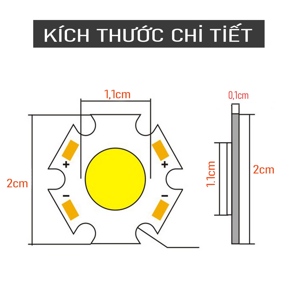 Chip đèn LED COB 3W, 5W, 7W (20mm) Ánh sáng 3200K, 4500K, 6000K