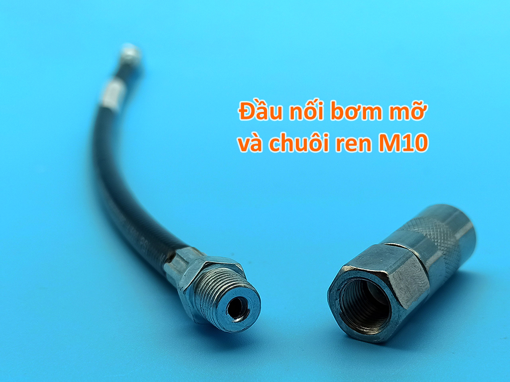 Bộ dây bơm mỡ bò mềm kèm ốc vú đầu bằng áp lực 4500psi Φ8mm dài 300mm ren M10