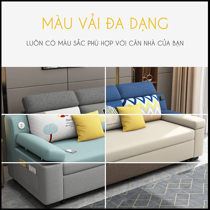 Giường Ngủ Sofa Gấp Gọn Thành Ghế Sofa. Ghế Sofa Giường. Giường Sofa Vải Lanh Cao Cấp Có Ngăn Chứa Đồ, Cổng Sạc USB. Tặng Kèm Gối Cùng Tone