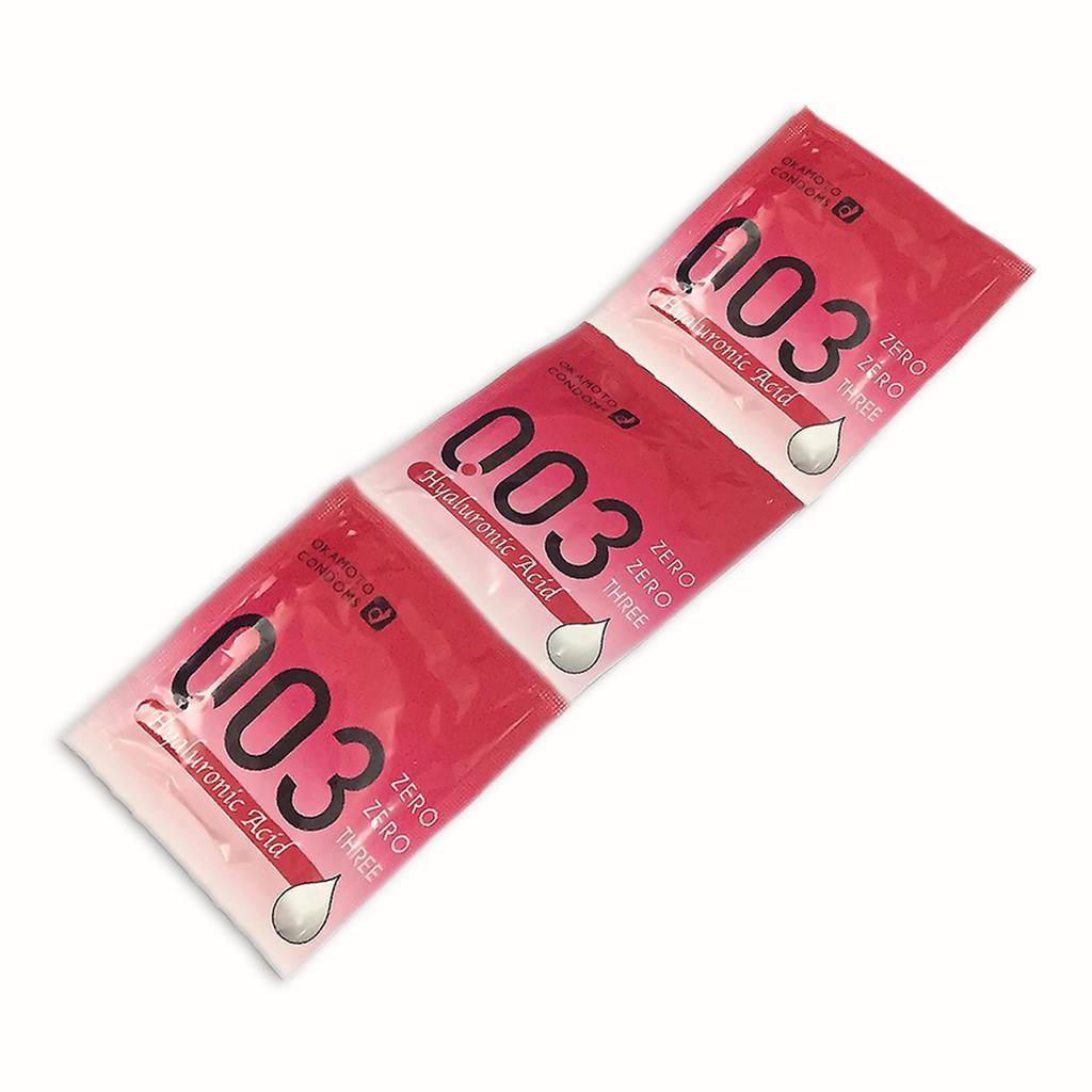 Combo 2 hôp Bao Cao Su Okamoto 0.03 Hyaluronic Acid Siêu Mỏng Dưỡng Ẩm Và Bôi Trơn Hộp 3 Cái
