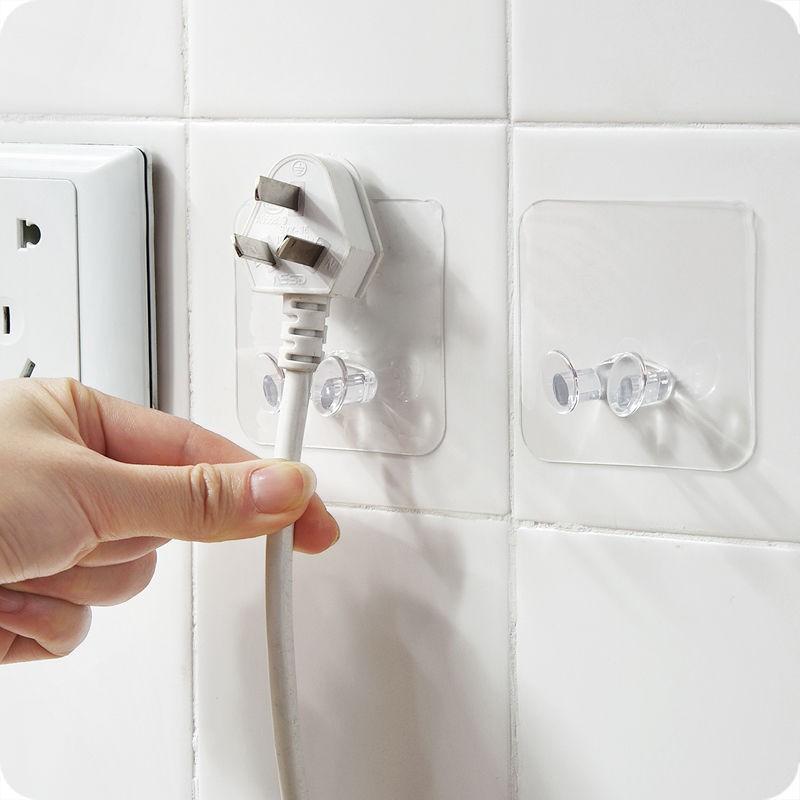 10 Móc Dán Tường Treo Phích Cắm Điện, Móc Dính Tường Trong Suốt, Móc Gài Các Loại Phích Cắm Điện. TakyHome 4000Set10