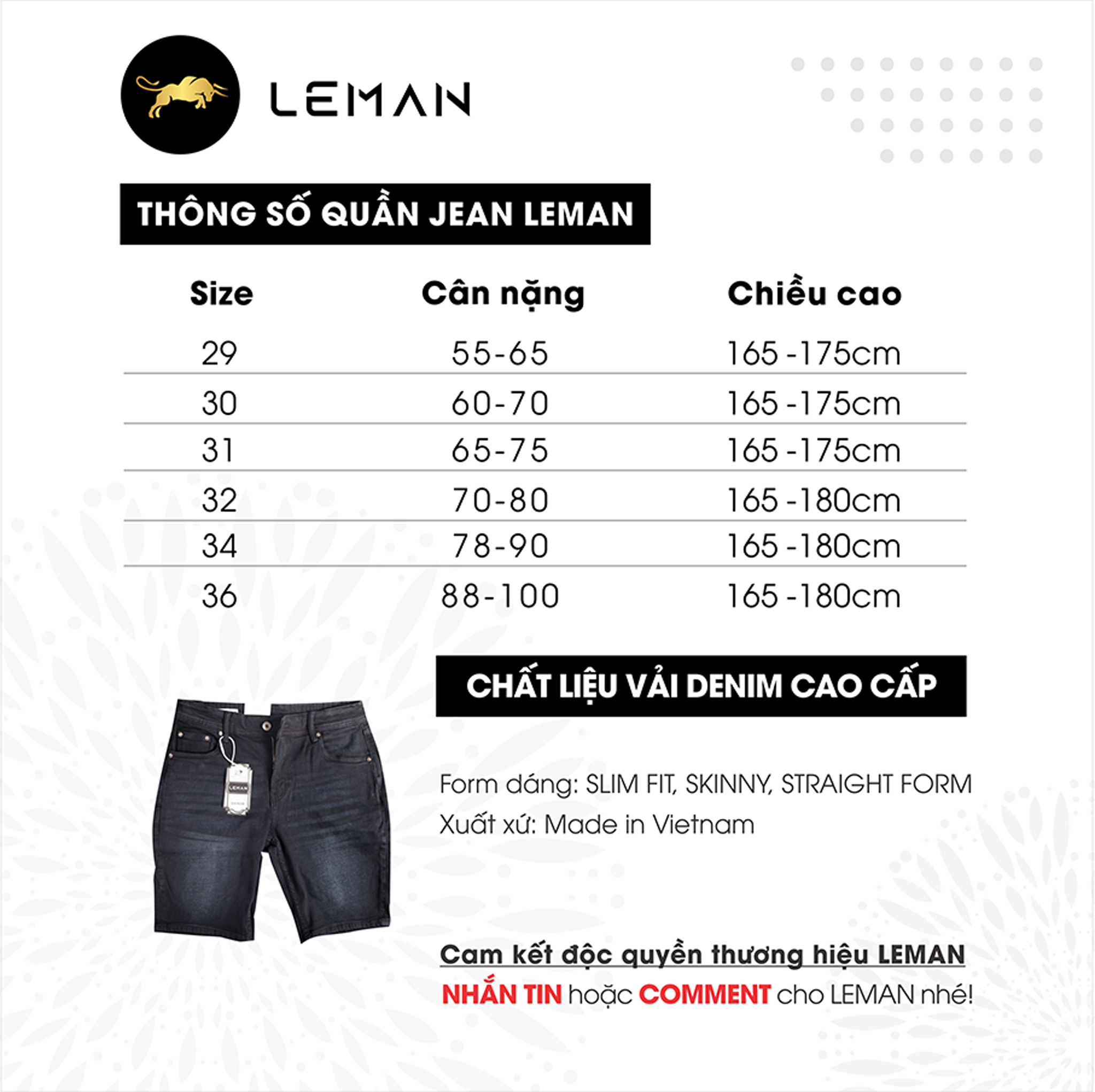 Quần Short Jean nam Leman đen trơn JL02 - Slim Form