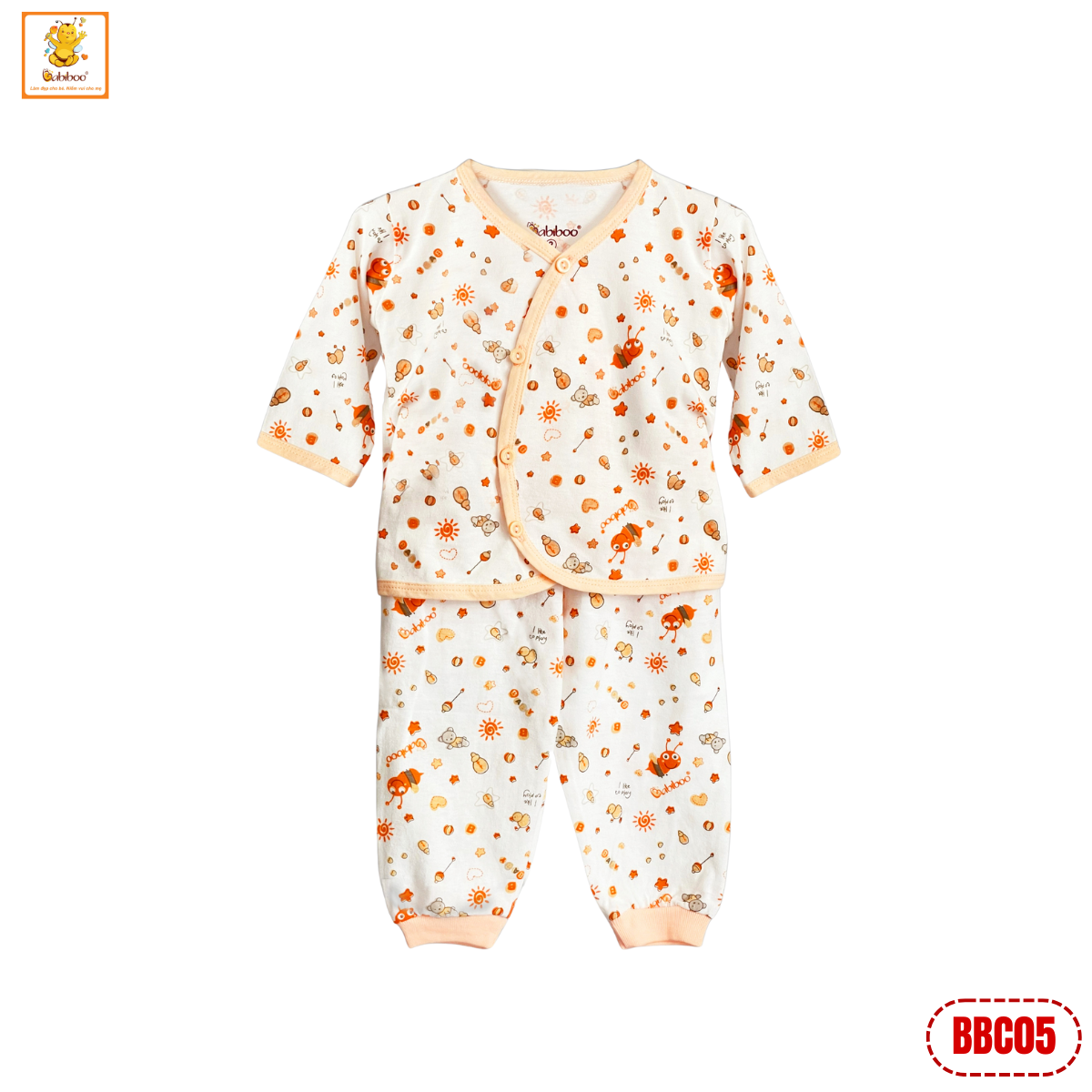 Quần áo sơ sinh Babiboo bộ dài tay sơ sinh cotton 2 chiều, họa tiết đáng yêu - BBC05