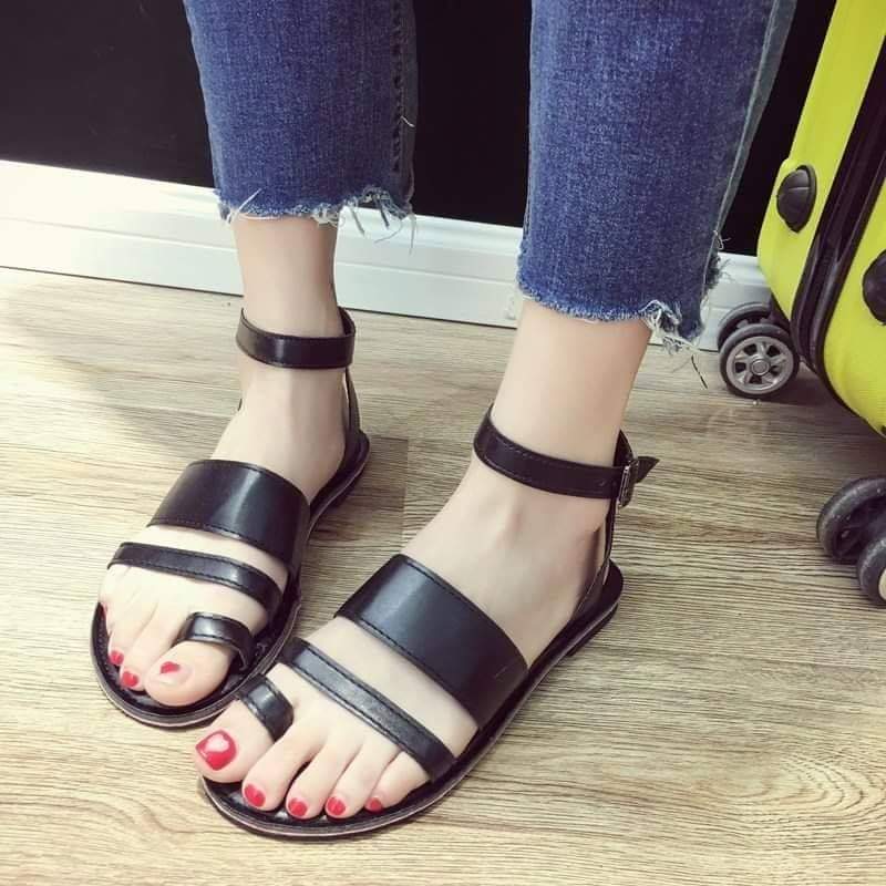 Giày sandal nữ đi học xỏ ngón quai hậu móc gài đi học hình thật - SM14