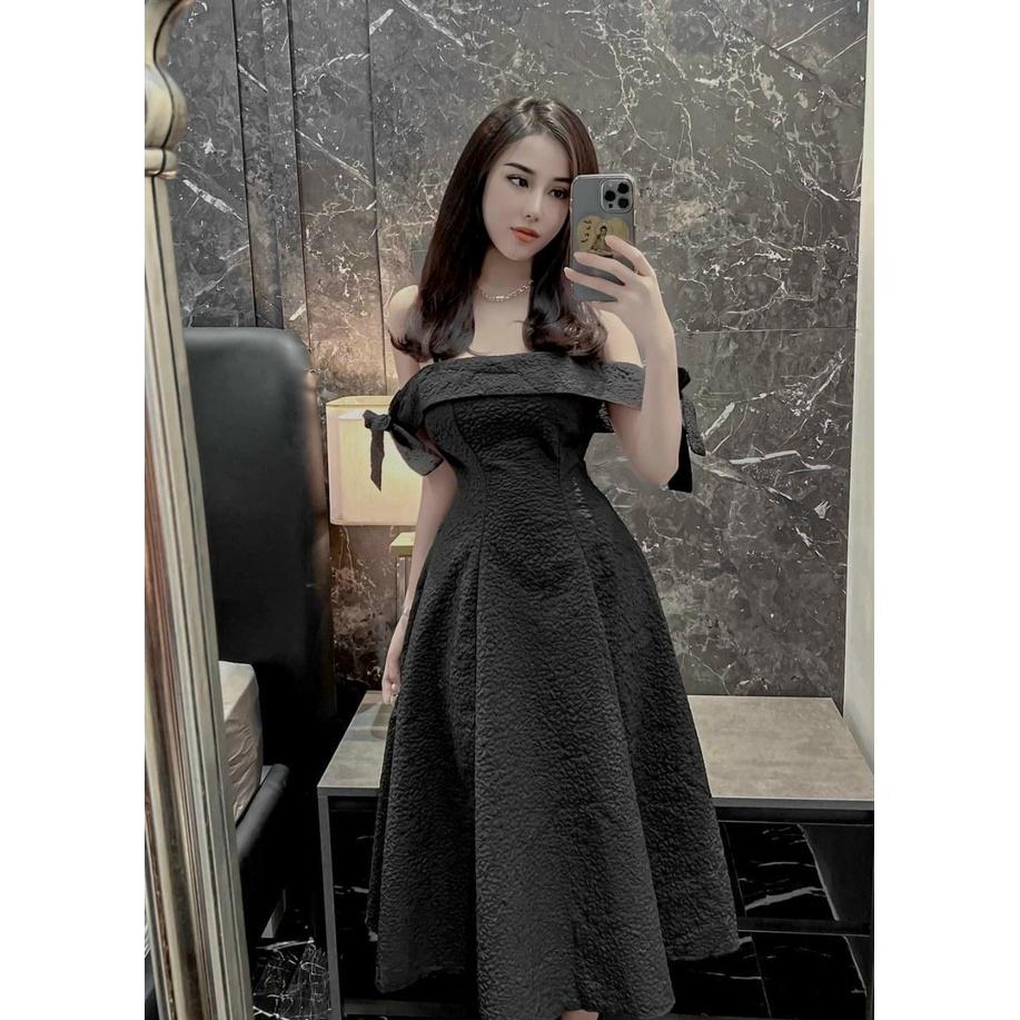 Đầm váy nữ maxi trễ vai xếp ly xốp đơn giản, xinh xắn dành cho các tiểu thư đi chơi, dự tiệc