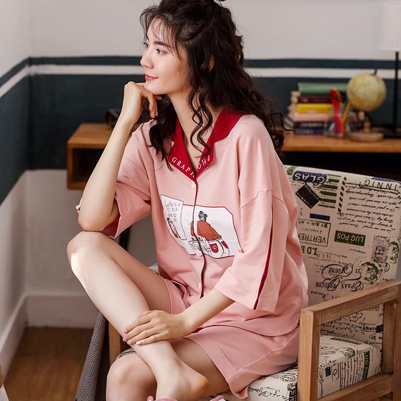 Đồ bộ mặc nhà Pijama quần đùi vải cotton 100% mềm mại và thoáng mát