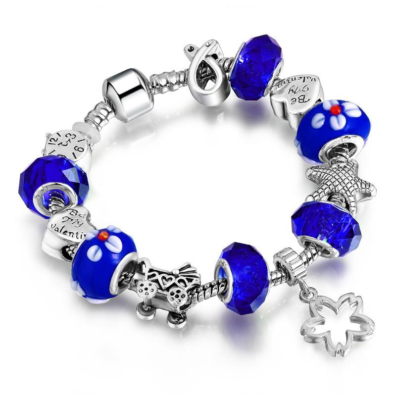Vòng tay charm hoa 5 cánh nhiều màu