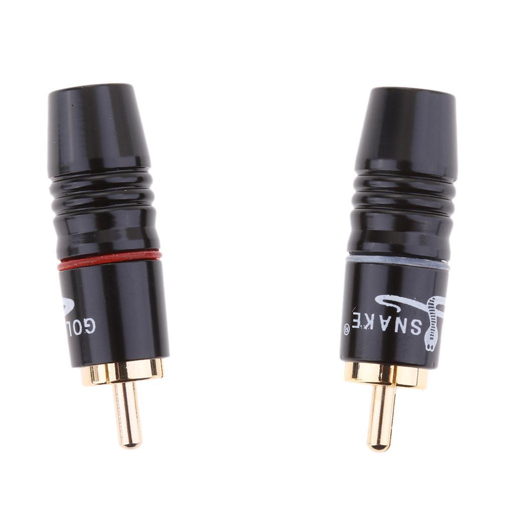 2-5pack 2X Copper AV RCA Plug Audio Cable Male Connector Gold Plated Hi Loud