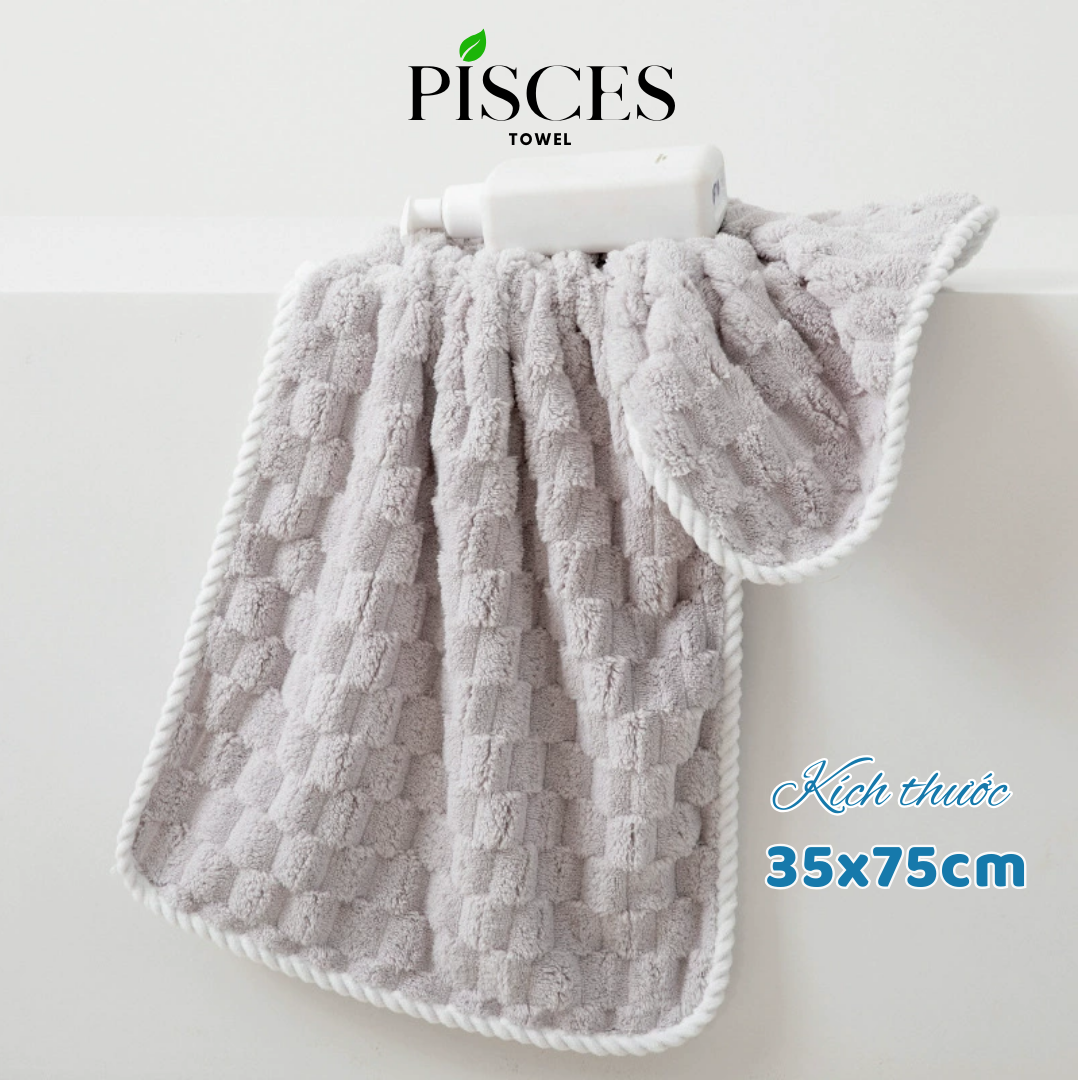 Khăn Mặt PISCES TOWEL 35x75cm Ô Chữ Nhật Cotton Mềm Mại, Khăn Spa Yoga Gym Thể Thao Thấm Hút Mồ Hôi - Xanh dương, Xanh dương