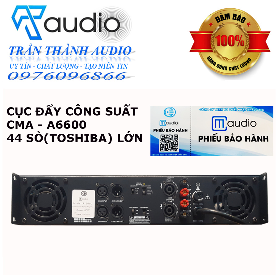 Cục đẩy công suất 2 kênh CMAUDIO Model CMA-6600 44 sò, 2 kênh x 1800w  hàng nhập khẩu chính hãng 2023