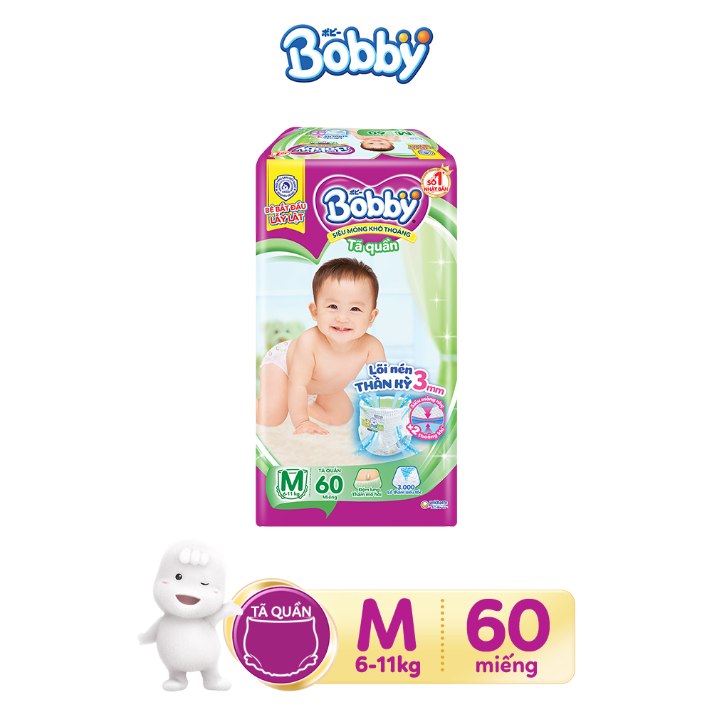 Combo Tã quần Bobby bịch Mega Jumbo + Super Jumbo đủ size M186/L174/XL144/XXL132 tặng 1 tã dán cao cấp Extra Soft Dry XL27