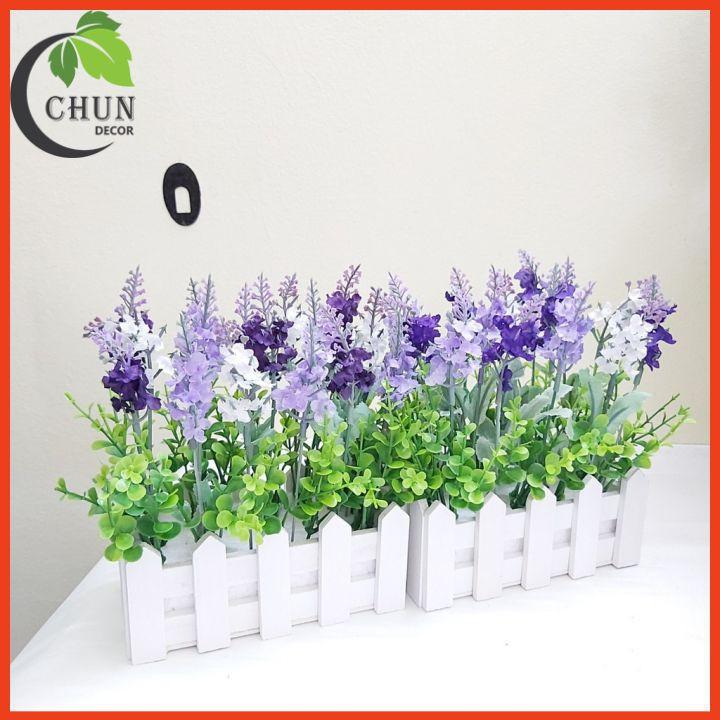 Giỏ hoa giả, hàng rào lavender trang trí nhà cửa, văn phòng, góc học tập, làm đạo cụ chụp ảnh