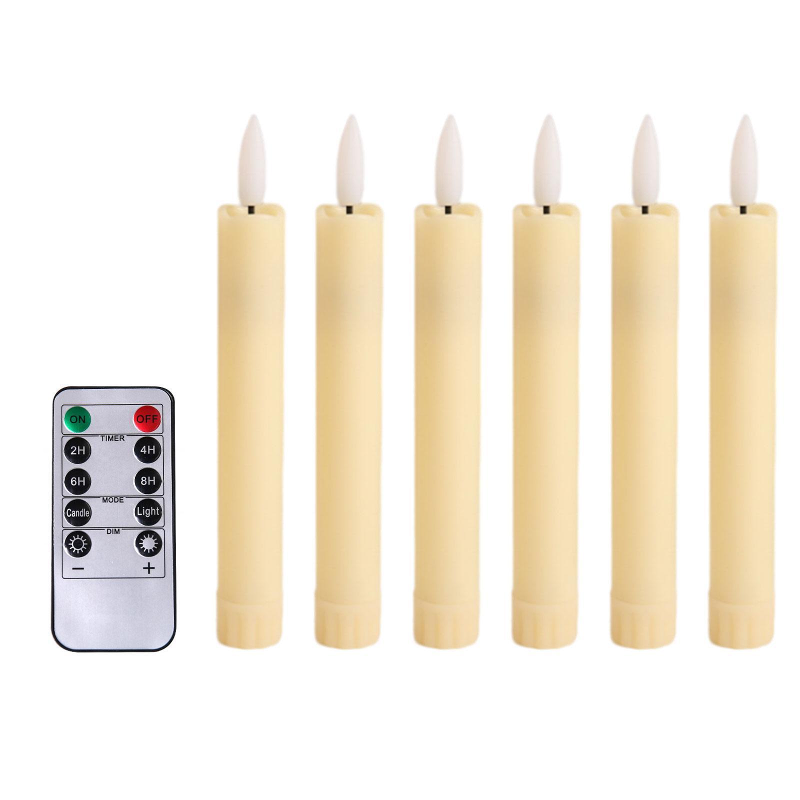 6 Pieces LED Pillar Candles Flameless Taper Candles 3D Wick Window Candles Light Candles with Remote for Wedding Valentine's Day Table Decor