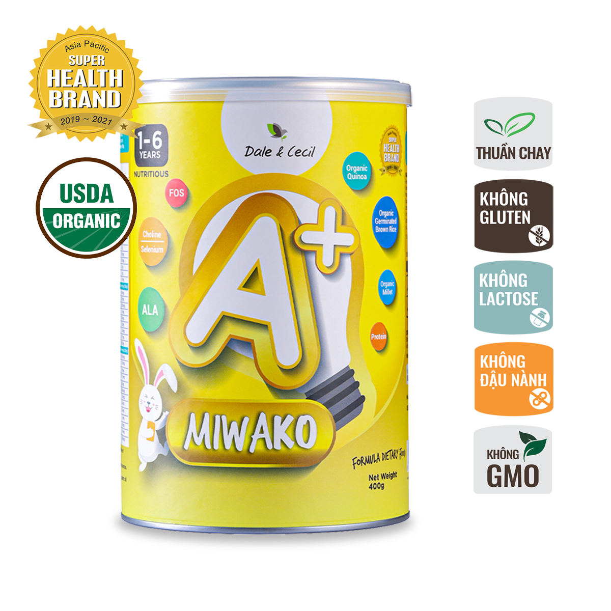 Sữa Miwako A+ Hộp 400g Vị Vani Nhập Khẩu Malaysia, Sữa Hạt Hữu Cơ Organic Cho Bé Từ 1-6 Tuổi Giúp Cải Thiện Ngôn Ngữ Phát Triển Trí Não &amp; Chiều Cao Vị Ngọt Tự Nhiên Dễ Uống