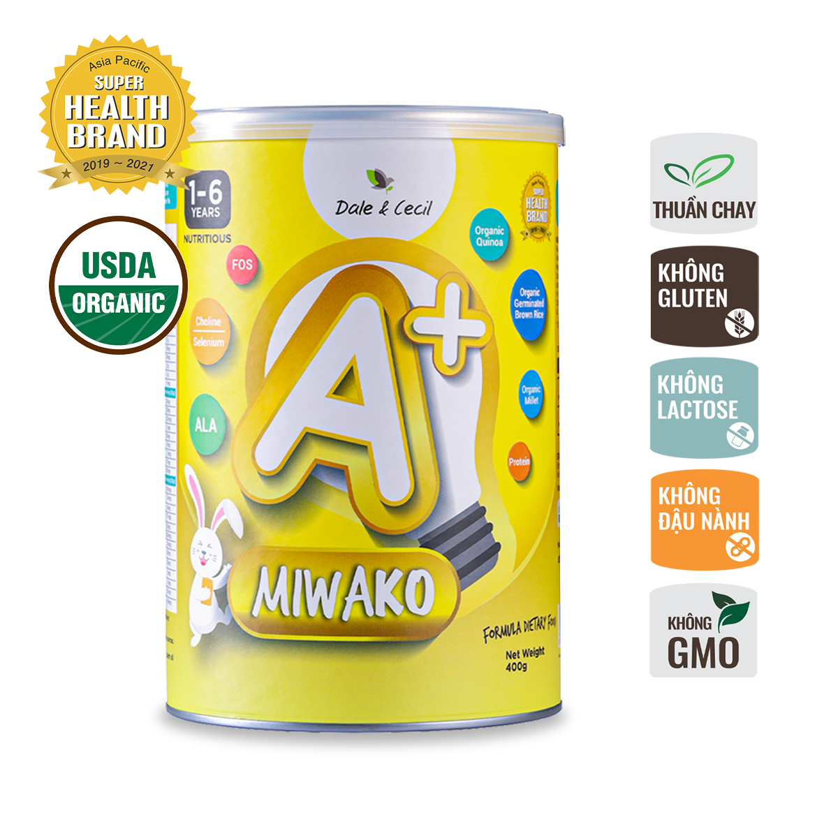 Sữa Miwako A+ Hộp 400g Vị Vani Nhập Khẩu Malaysia, Sữa Hạt Hữu Cơ Organic Cho Bé Từ 1-6 Tuổi Giúp Cải Thiện Ngôn Ngữ Phát Triển Trí Não & Chiều Cao Vị Ngọt Tự Nhiên Dễ Uống