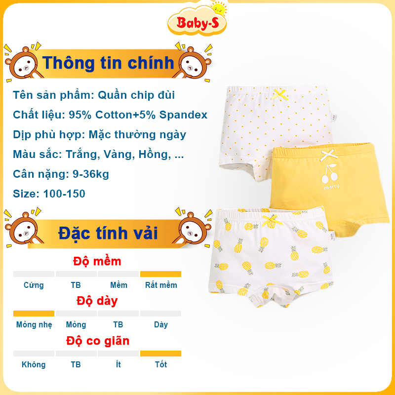 Quần chip đùi bé gái họa tiết đáng yêu Baby-S, Set 3 quần chip bé gái mềm mịn cao cấp – SC025