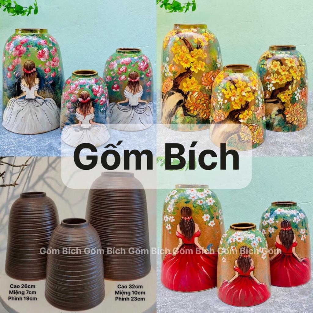 Bình Hoa Lọ Hoa Gốm Dáng Chuông Tổ Ong Men Mát Gốm Sứ Bát Tràng - Gốm Bích