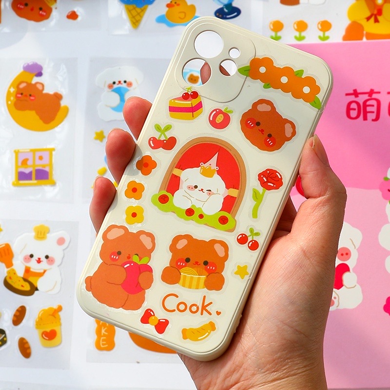 ￼Hộp 100 tờ sticker gấu thỏ hồng không trùng mẫu chống nước