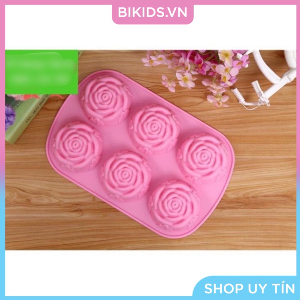 KHUÔN THẠCH SOCOLA SILICON HOA HỒNG TO 6 BÔNG - Cao cấp