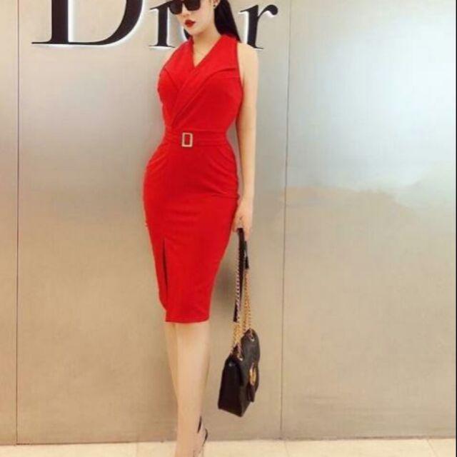 Đầm body giả vest đắp chéo phối tag