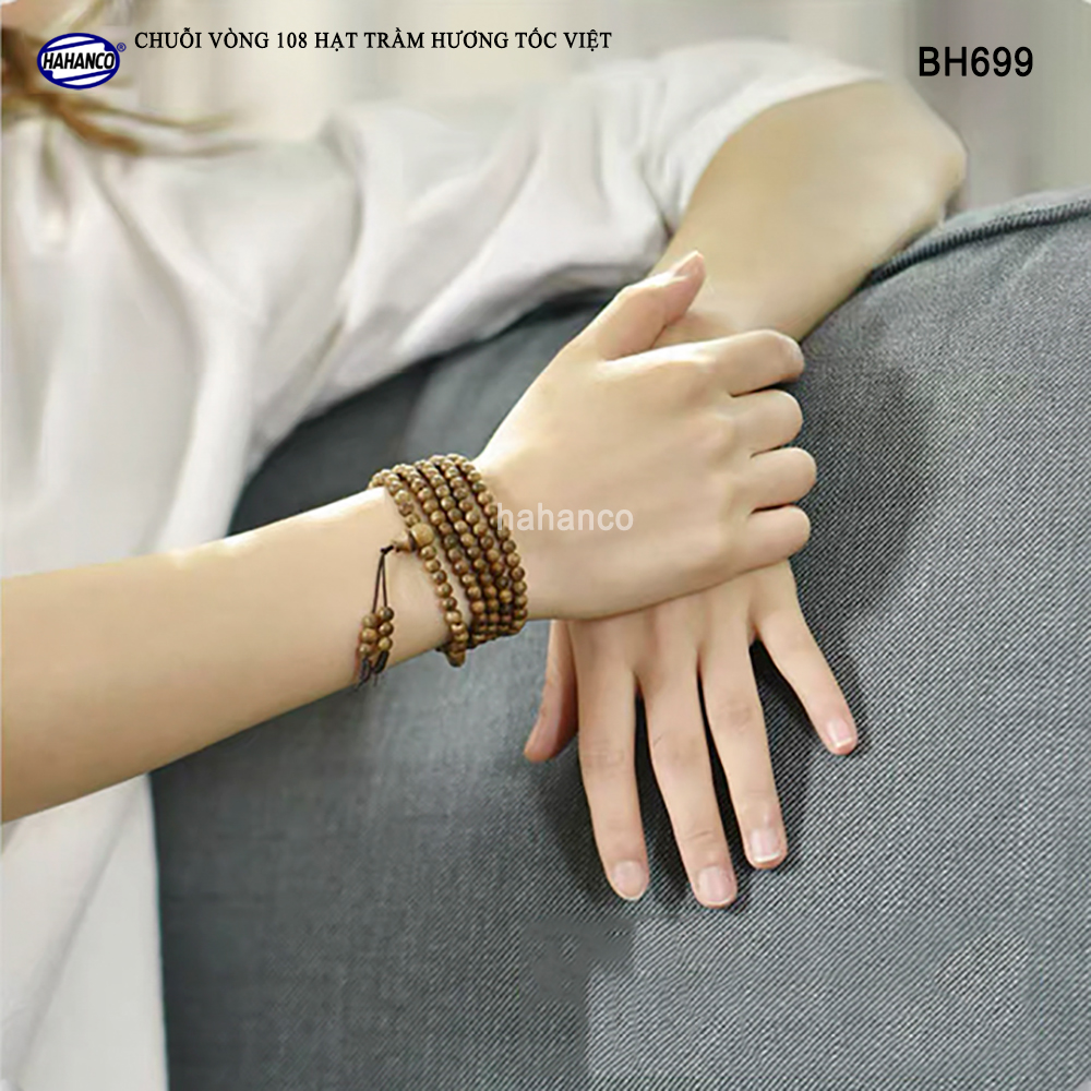 Vòng tay Trầm Hương chuỗi tràng 108 hạt (BH699) Chuỗi vòng trầm 2in1 - Trầm Tốc Việt - Bracelet of HAHANCO