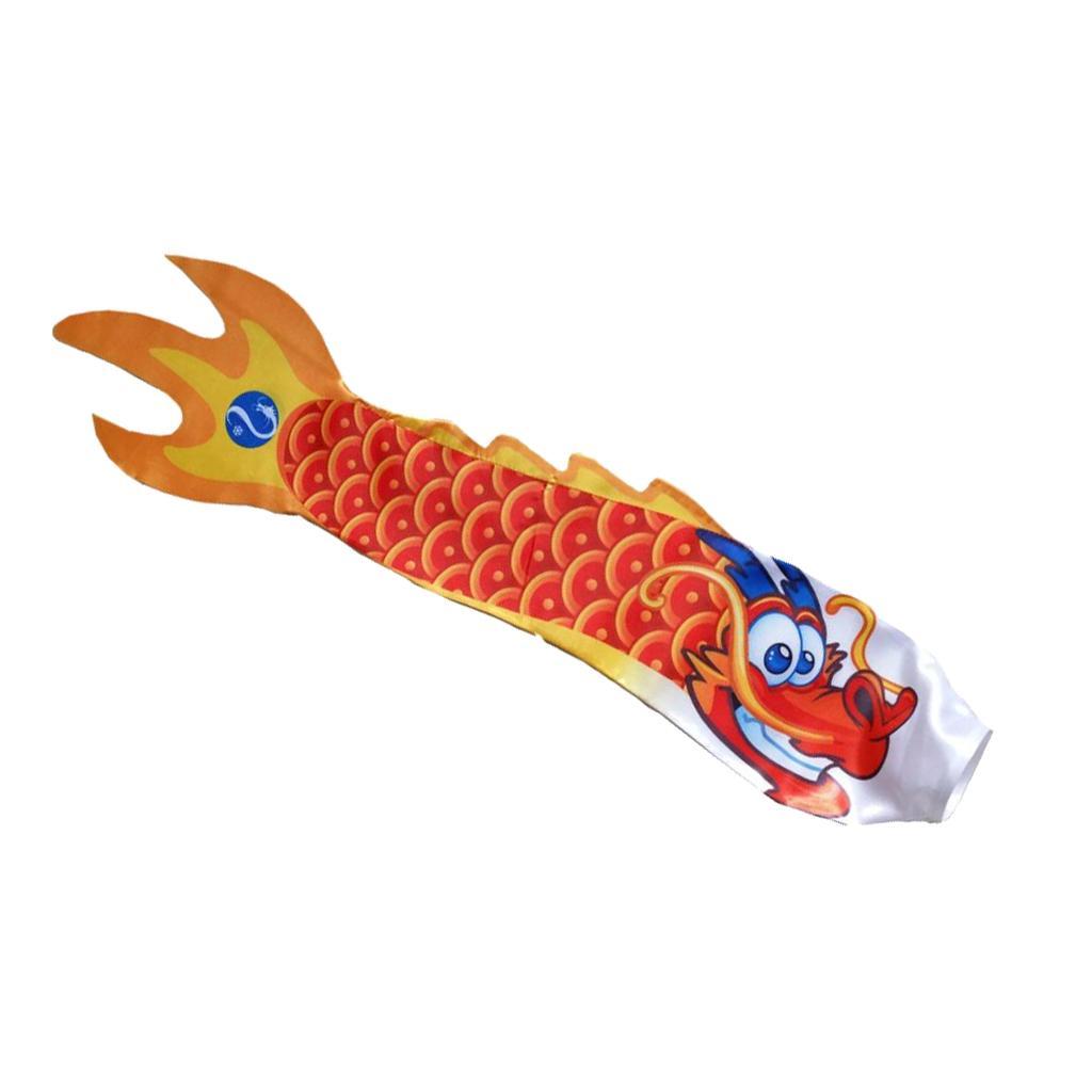 2x Chinese Dragon Flag Windsock Carp Streamer Garden Hanging Decor Red Black