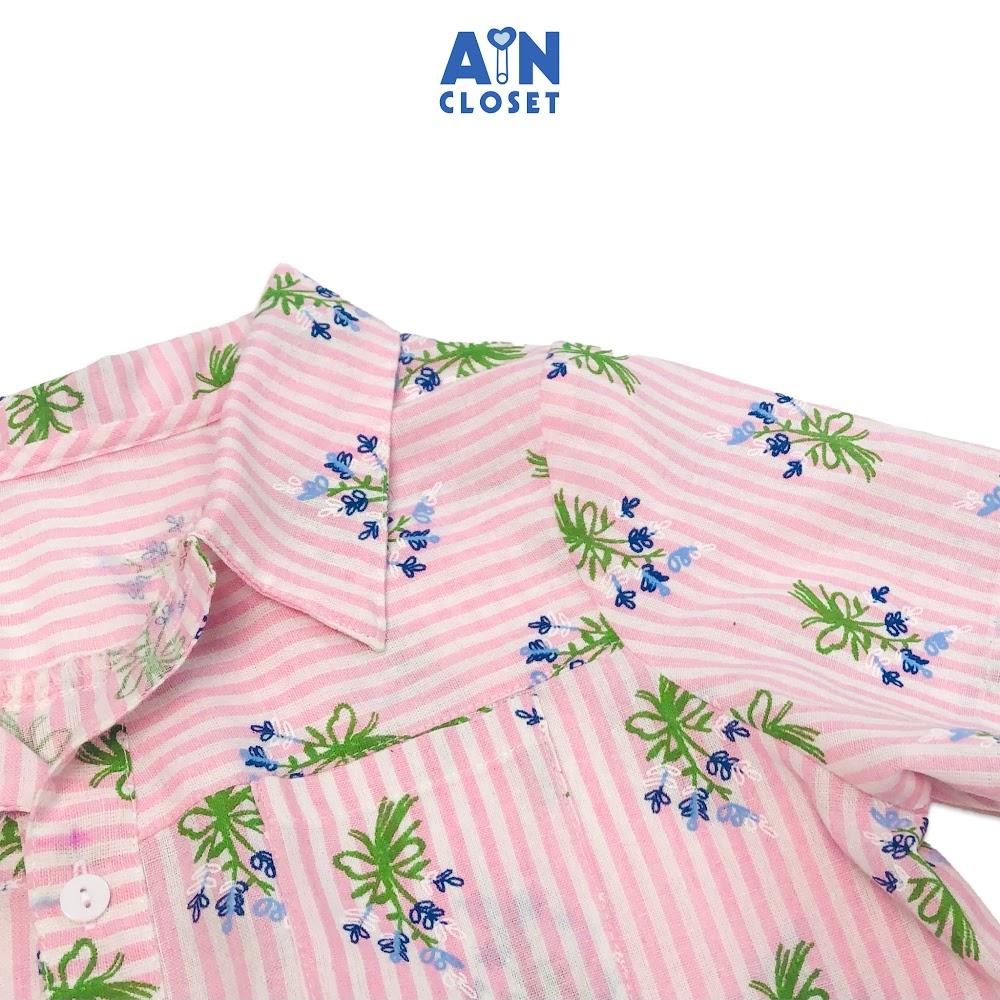 Bộ quần áo ngắn cho mẹ họa tiết Kẻ hồng hoa tím quần xanh cotton - AICDMEVXZLOF - AIN Closet