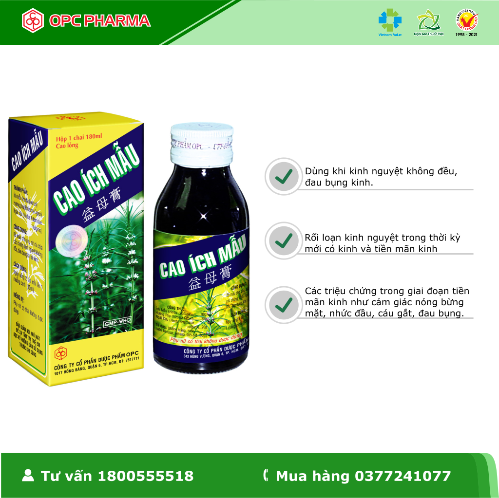 CAO ÍCH MẪU OPC - Giúp điều hòa kinh nguyệt, rối loạn kinh nguyệt, giảm đau bụng kinh -Hàng chính hãng OPC