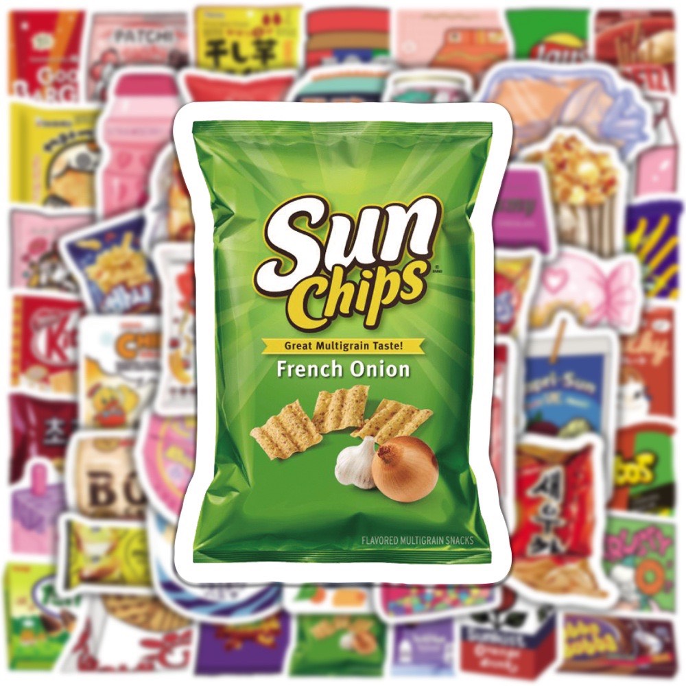 Set 50 chiếc sticker chống nước ĐỒ ĂN NHANH 2 dễ thương dán mũ bảo hiểm, vali, laptop, xe máy, đàn guitar, decor tường