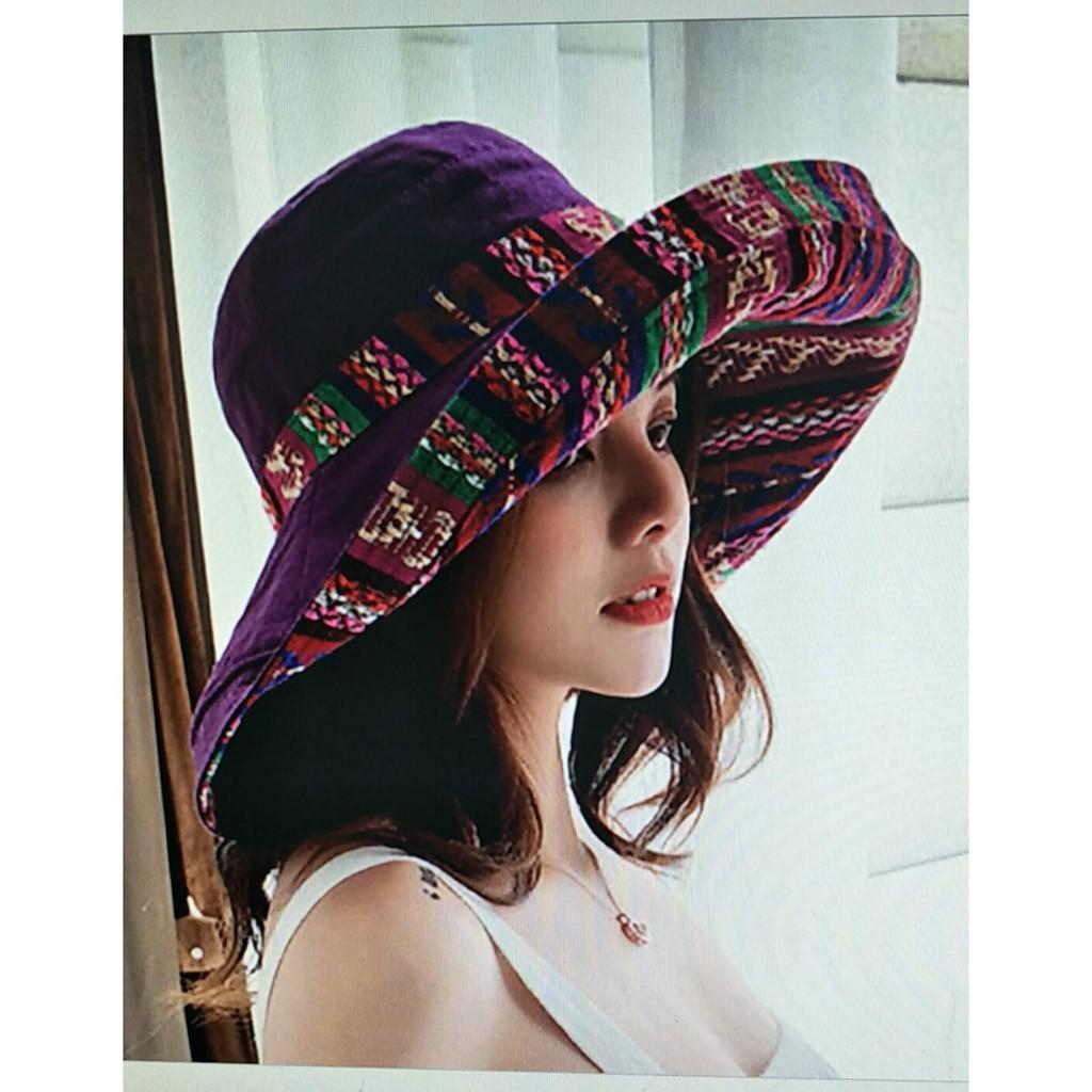 NÓN MŨ VẢI VÀNH RỘNG 2 MẶT CÓ HOA VĂN THỔ CẨM (VKHADI)