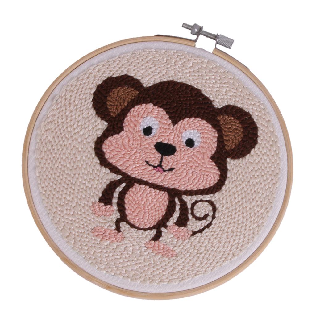 2 Sets Punch Needle Embroidery Kit Soft Yarn DIY Needlework Lovely Animal 15cm