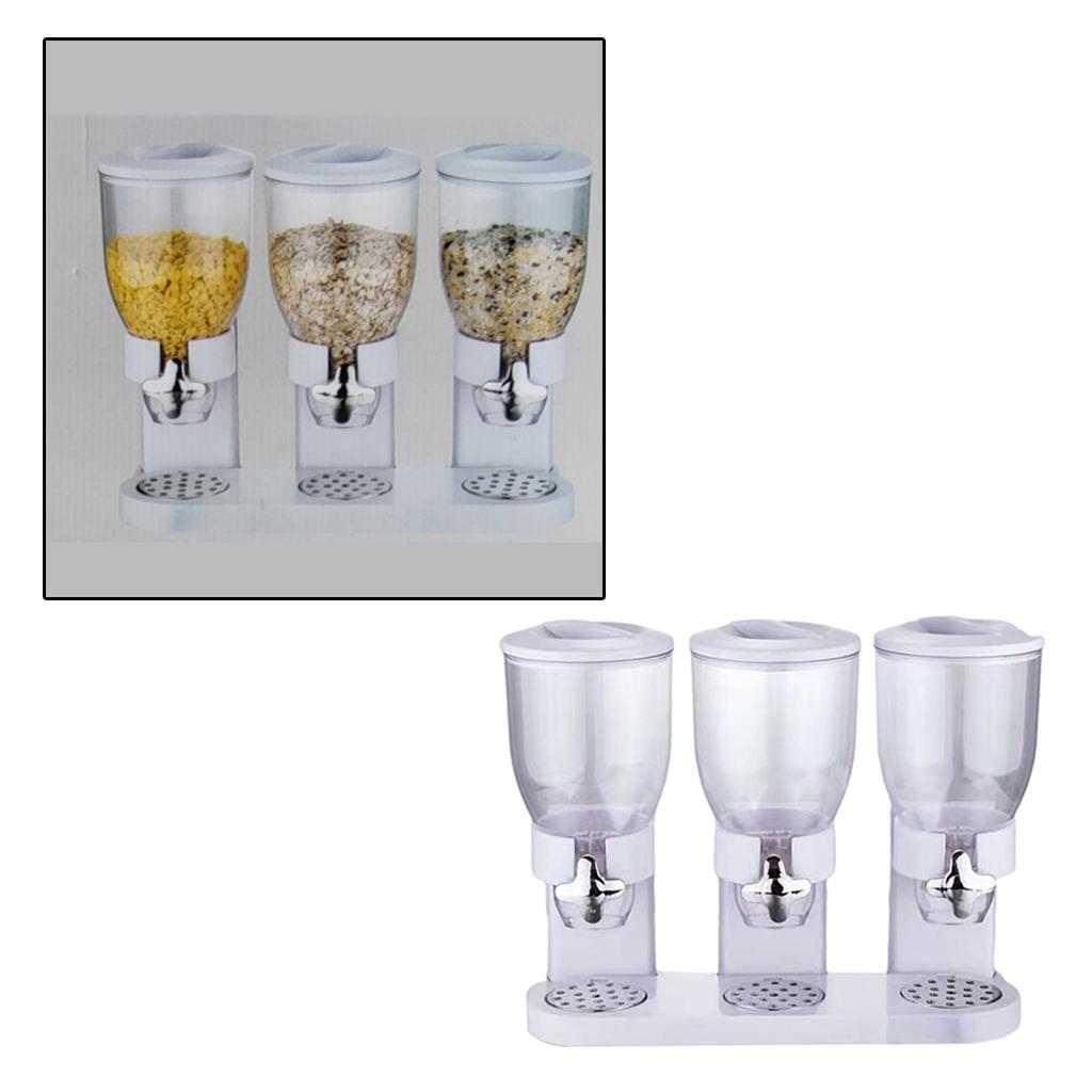 Plastic Triple Canister Cereal Dispenser Machine Storage Bottles Supplies