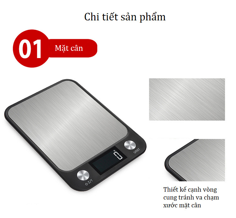 Cân điện tử siêu mỏng để bàn- Cân thực phẩm nhà bếp tải trọng 10kg/1g (Tặng 2 móc treo đồ dán tường ngẫu nhiên)