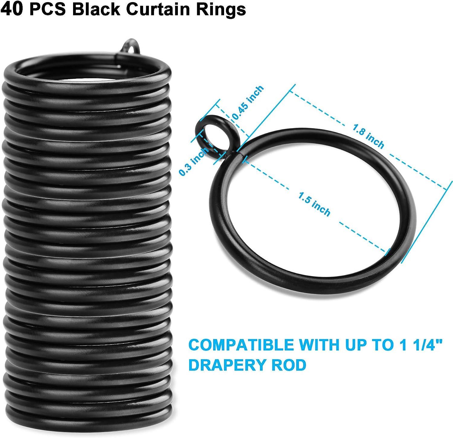 40PCS Vòng rèm màu đen với màn cho thanh rèm vòng rèm)