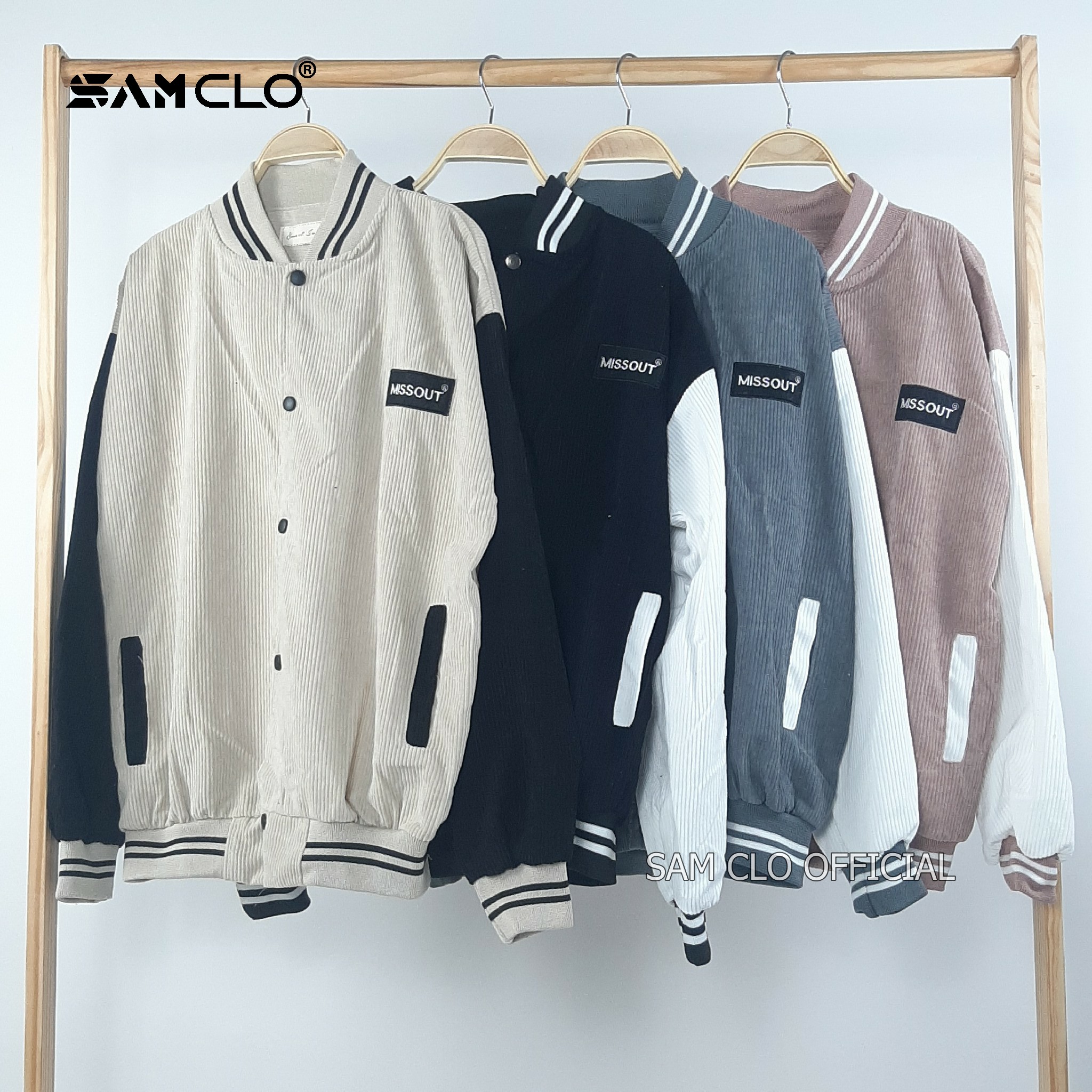 Áo khoác NHUNG bomber CÀI NÚT freesize SAM CLO form rộng nam nữ unisex mặc cặp - couple thêu LOGO MISSOUT