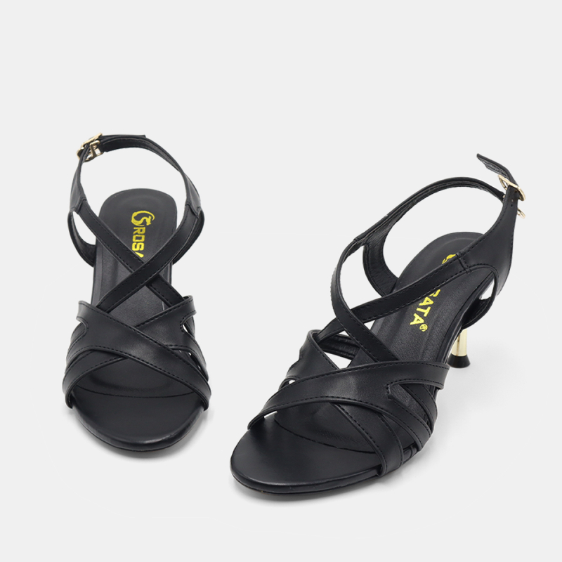 Giày sandal nữ cao gót 7 phân hàng hiệu rosata hai màu đen vàng thời trang ro542