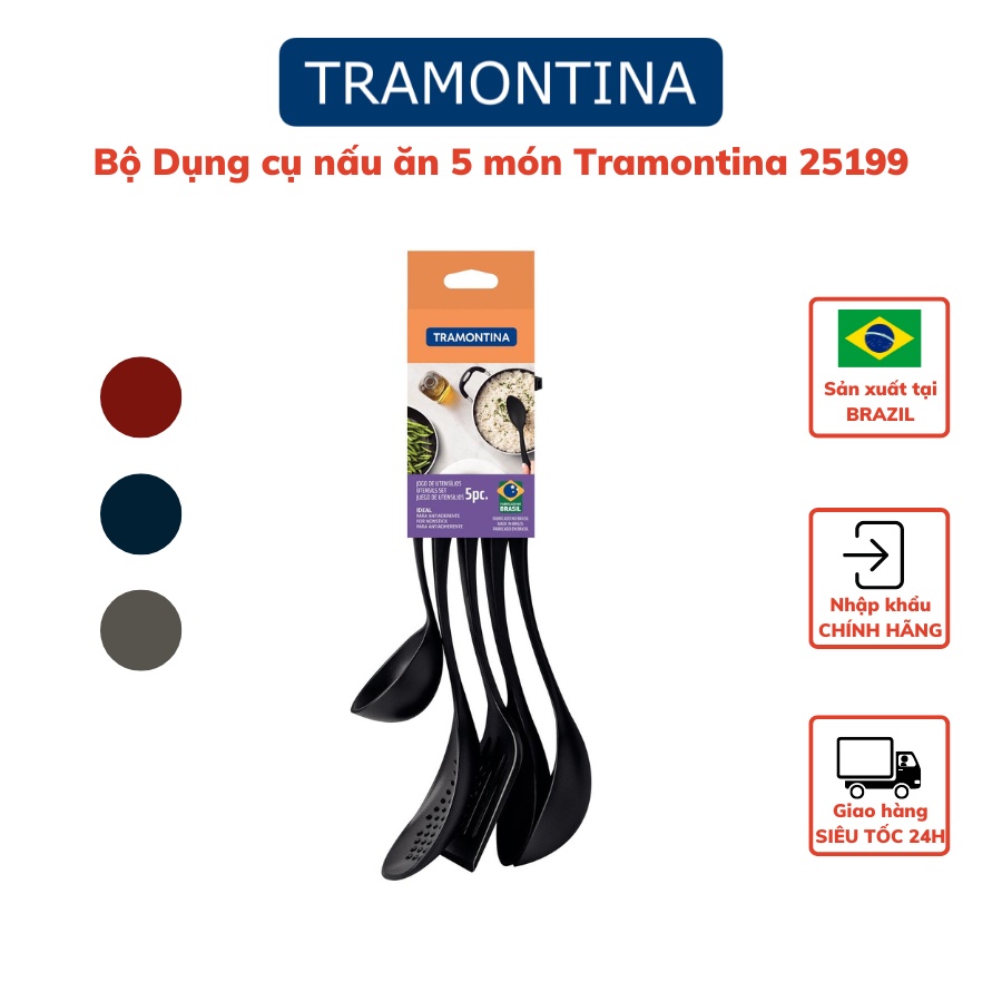 Bộ 5 Món Muôi Vá Muỗng Nấu Ăn Tramontina Chất Liệu Nhựa An Toàn Chịu Nhiệt Sản Xuất Tại Brazil
