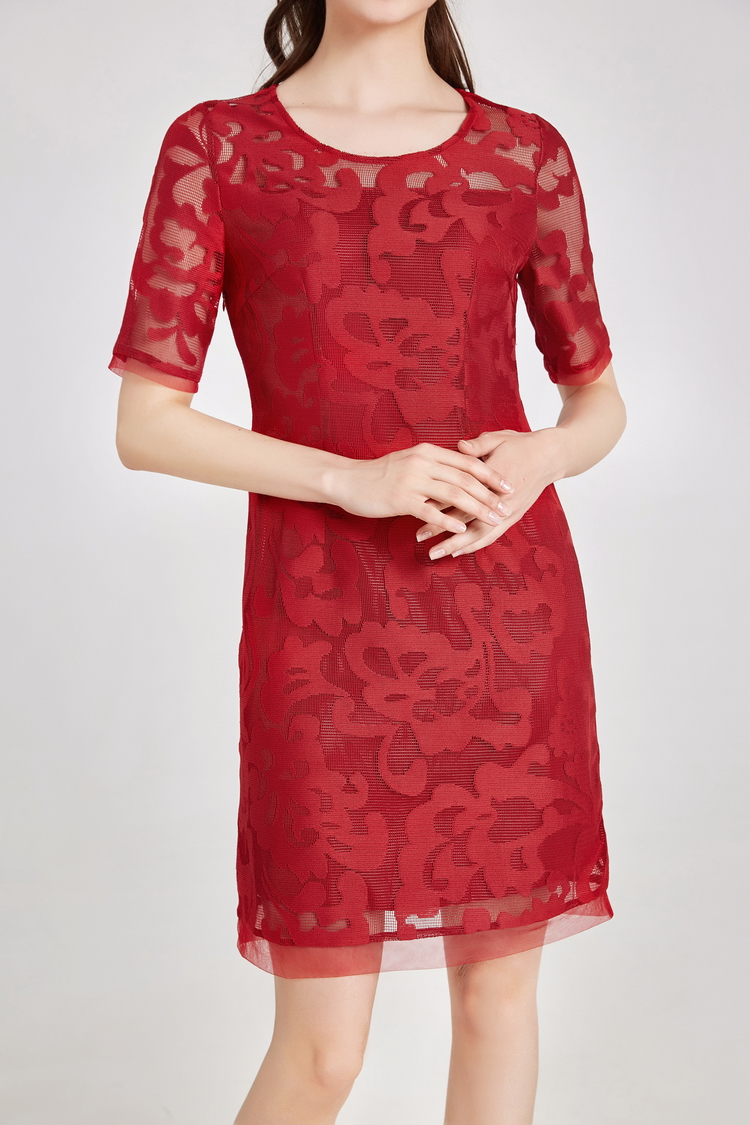 Đầm suông voan hoa nổi đỏ tươi ArcticHunter, thời trang thương hiệu chính hãng - A1065