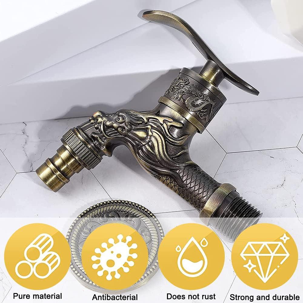 Vòi treo tường bằng đồng thau cổ điển, Vòi vườn ngoài trời G1/2", Vòi đồng thau cổ điển, Vòi treo tường cổ điển, Vòi chạm khắc rồng bằng đồng cổ điển cho nhà bếp, vườn tắm