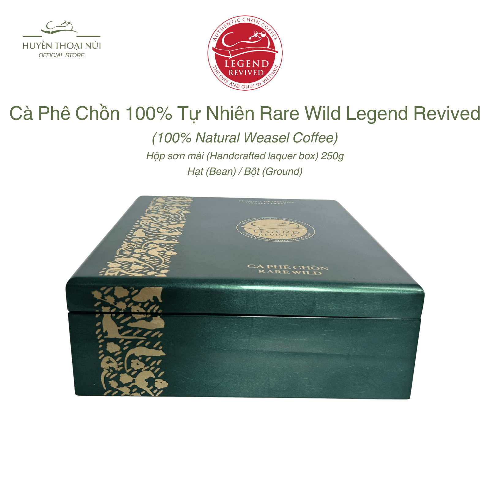 Cà Phê Chồn 100% Tự Nhiên Rare Wild Legend Revived - Vị Êm Mượt Đậm Đà Tự Nhiên - Hộp Sơn Mài 250g