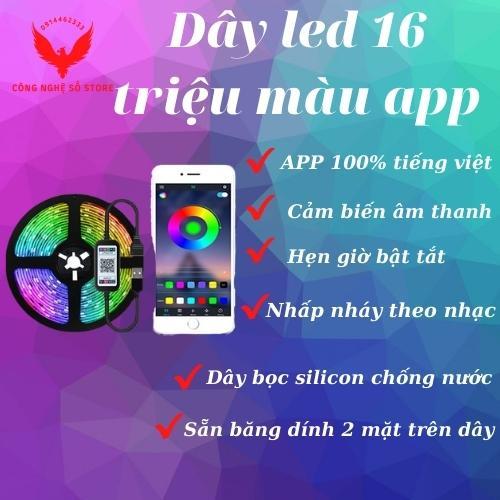 Đèn led tikotk,16 triệu màu, nhấp nháy theo nhạc, dây bọc silicon chống nước, điều khiển bằng app, decor trang trí