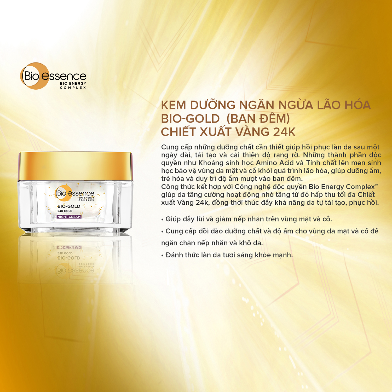 Kem dưỡng ban đêm ngăn ngừa dấu hiệu lão hóa chiết xuất vàng sinh học 24K Bio-Gold Bio-essence 40g