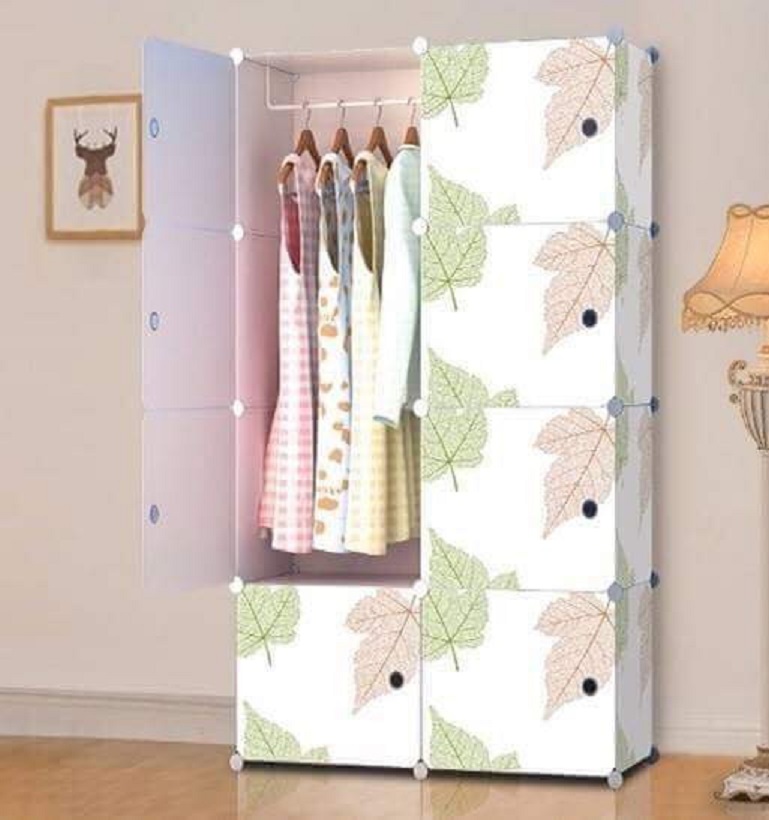 Tủ nhựa ghép 8 ngăn - Đen cửa lá